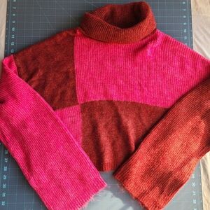 Wild Fable Pink and Red Turtleneck Sweater Cardigan Valentines Date Colorblock